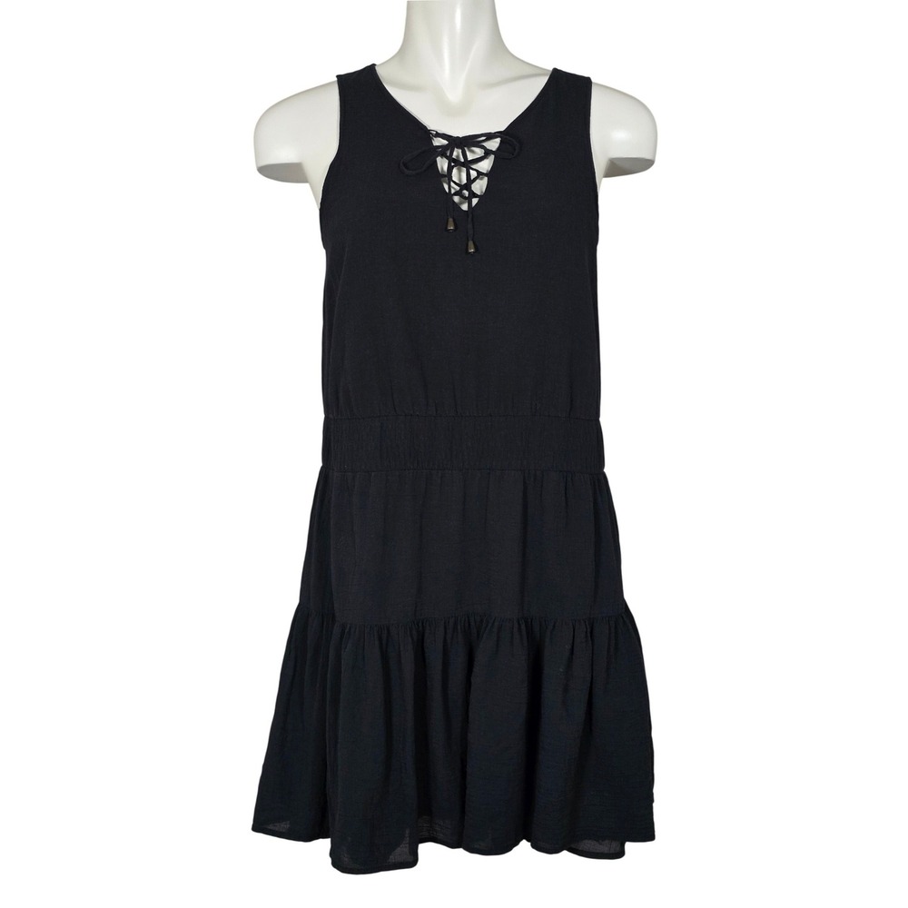 Universal Thread Women's Black Cotton Gauze Sleeveless Tiered Dress S